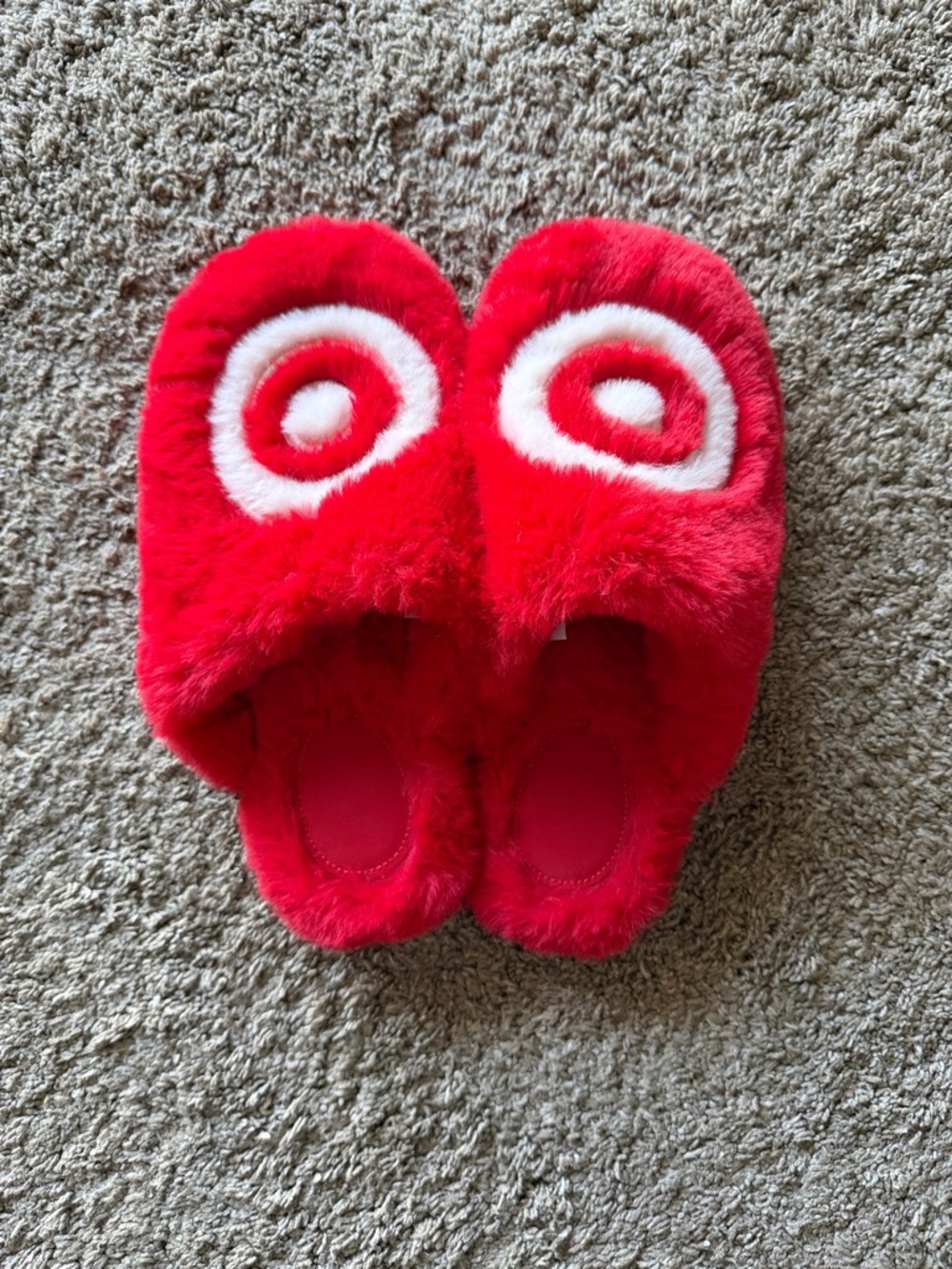 Red Fuzzy Target Slippers